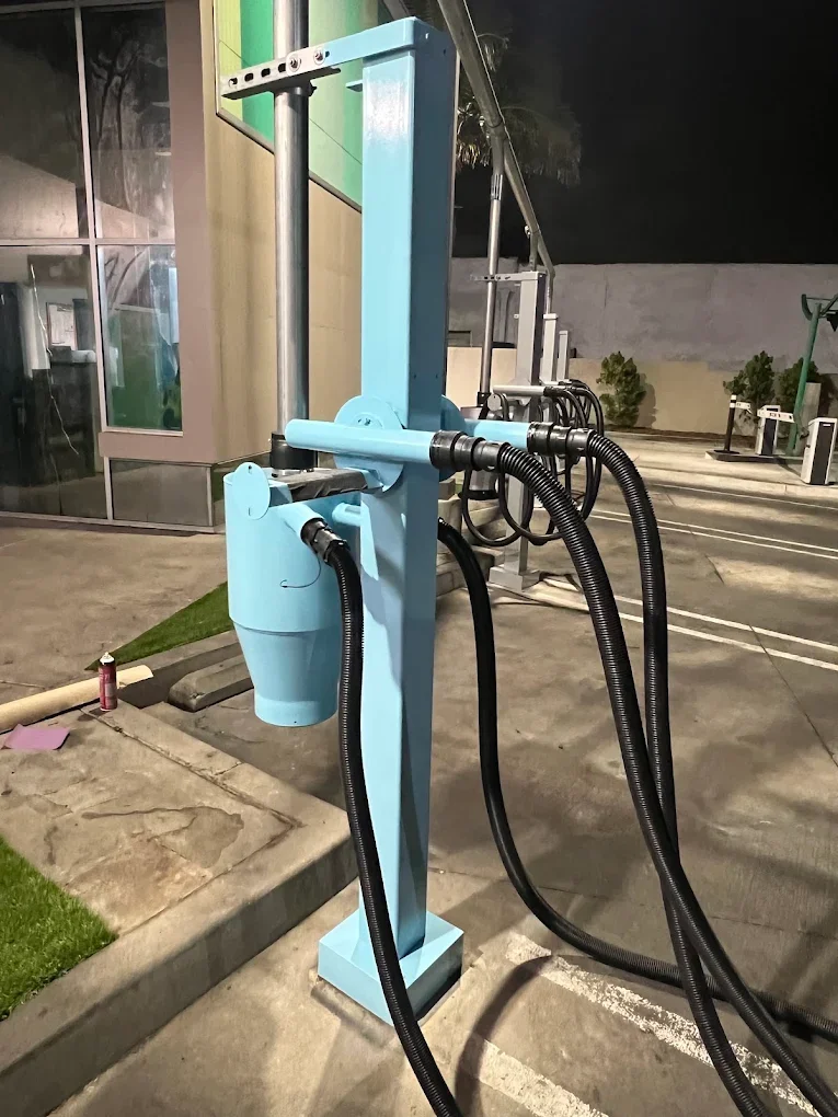 Close-up of freshly painted teal commercial equipment
