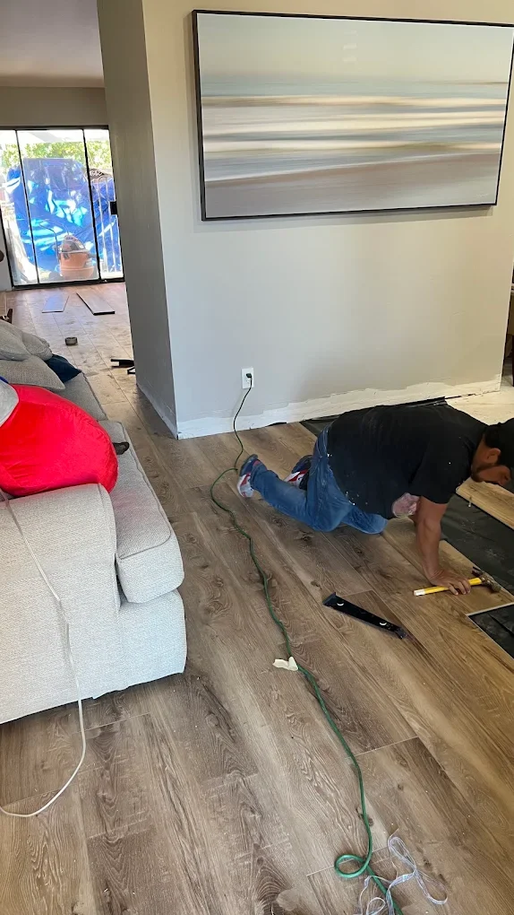 Interior flooring installation in progress